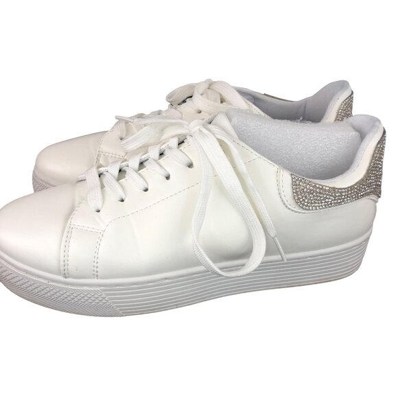 Qupid Womens Size 8 White & Silver Rhinestones Platform Sneakers - Picture 9 of 14